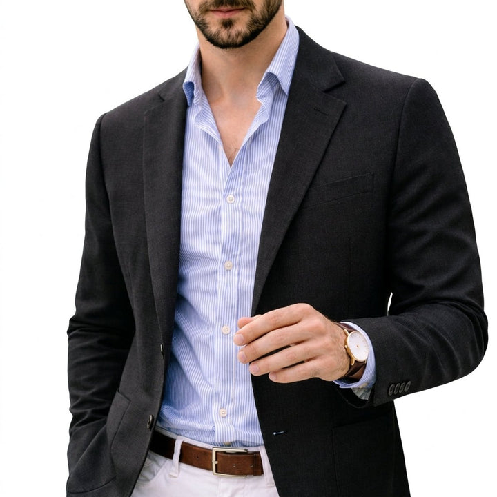 Mens Winter Coat Slim-Fit Notch-Lapel Knit Blazer Jacket - Black
