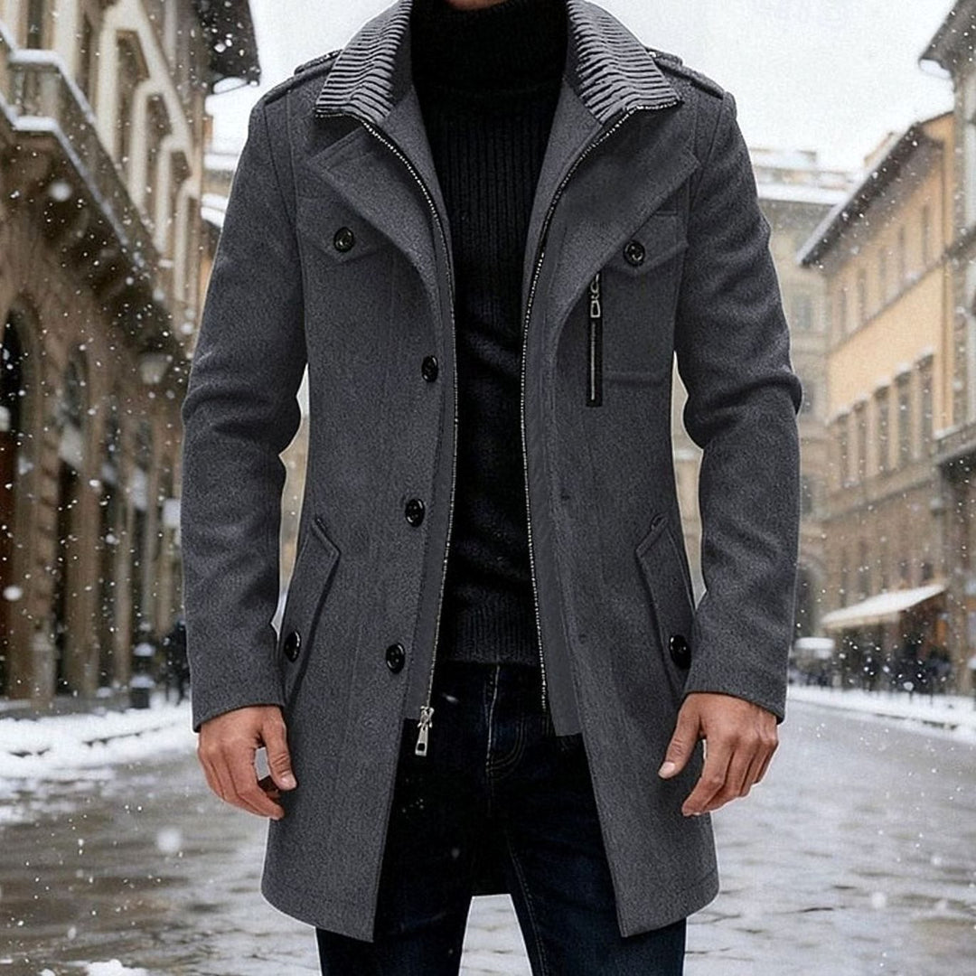 Men's Wool Coat Double-Breasted Tailored Overcoat - Gray