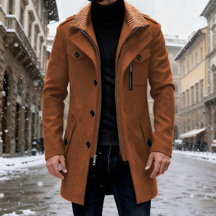Men's Wool Coat Double-Breasted Tailored Overcoat - Brown