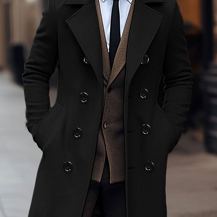 Men's Wool Double-Breasted Tailored Overcoat - Black