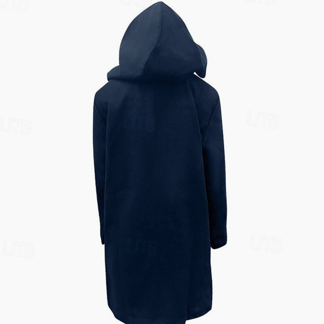 Men's Wool Hooded Toggle-Closure Long Overcoat