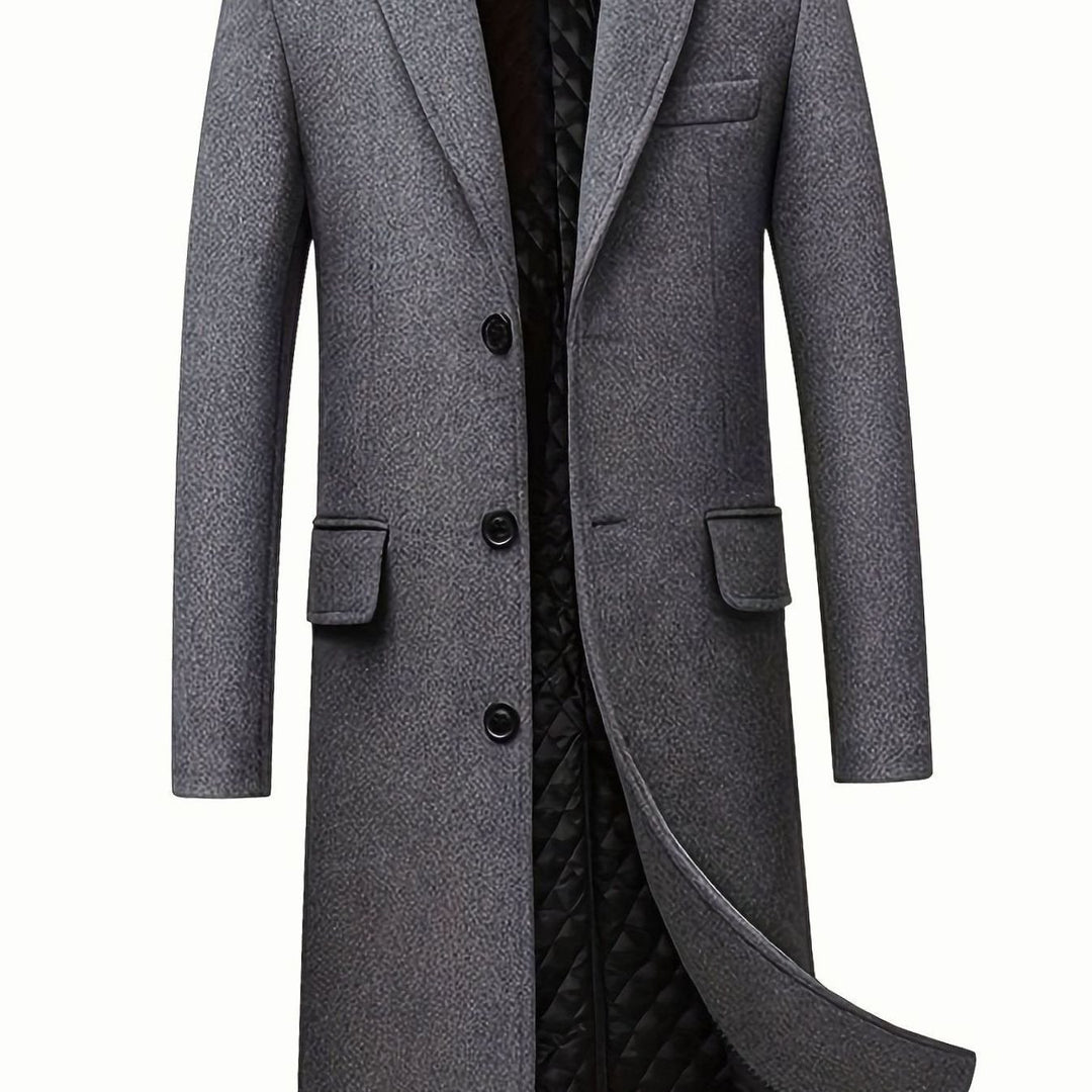 Men's Wool Long Overcoat Tailored Single-Breasted Trench Coat - Gray