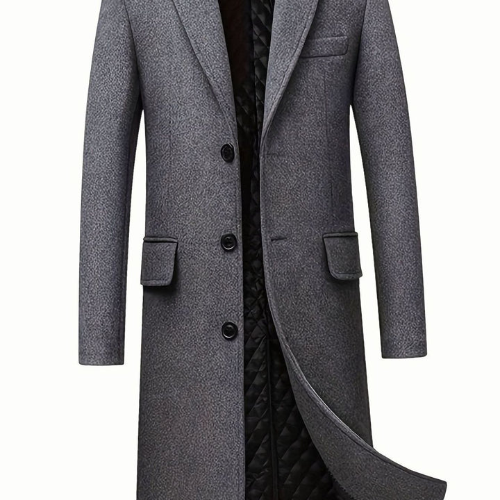 Men's Wool Long Overcoat Tailored Single-Breasted Trench Coat - Gray