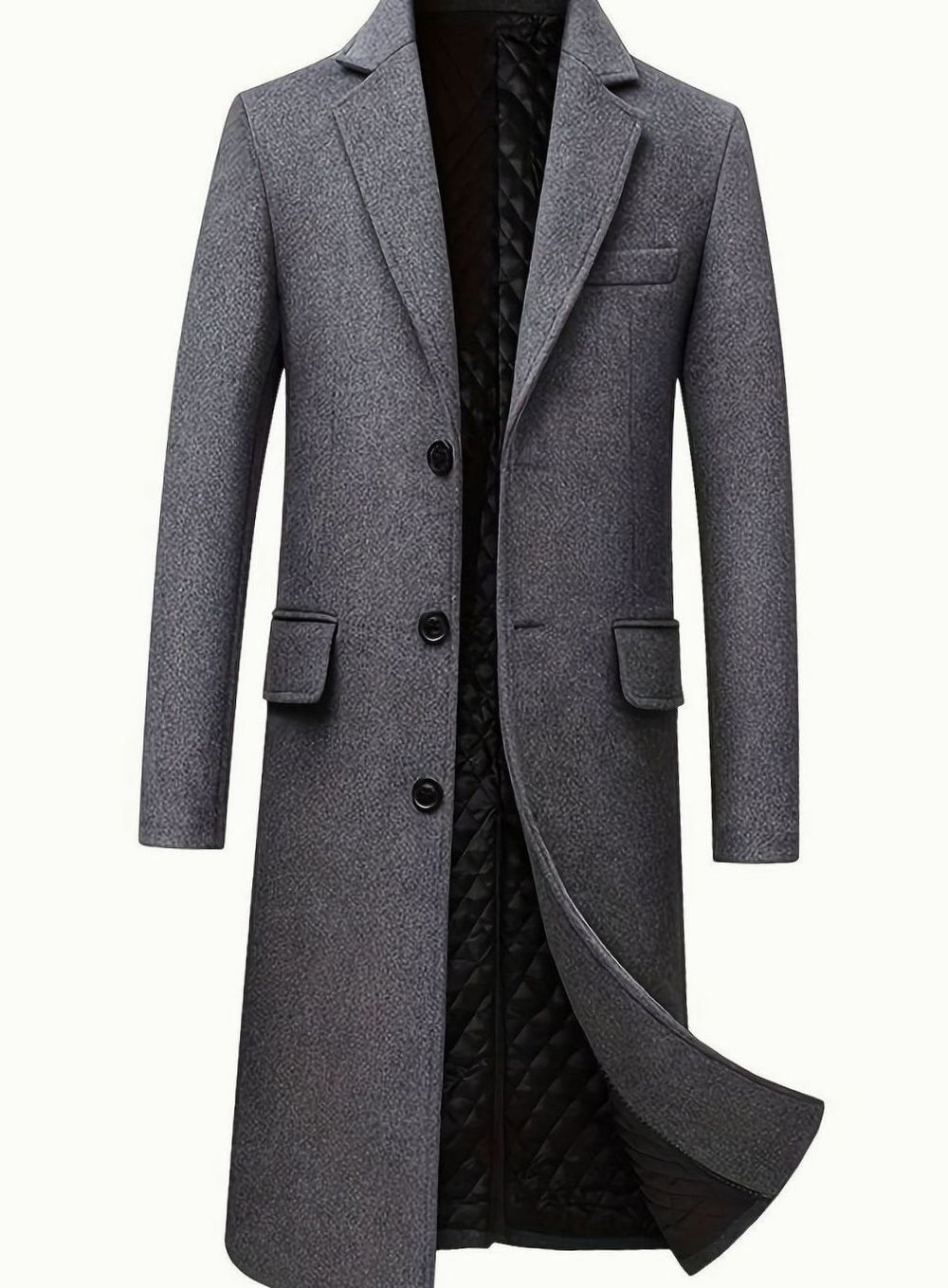 Men's Wool Long Overcoat Tailored Single-Breasted Trench Coat