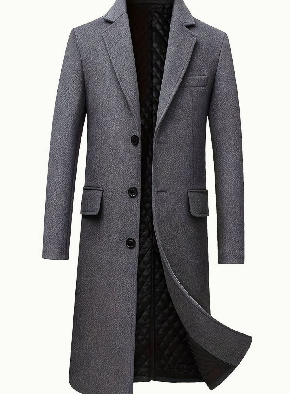 Men's Wool Long Overcoat Tailored Single-Breasted Trench Coat