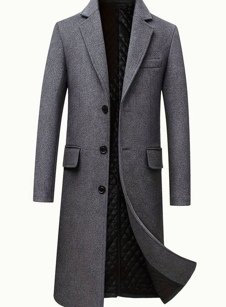 Men's Wool Long Overcoat Tailored Single-Breasted Trench Coat