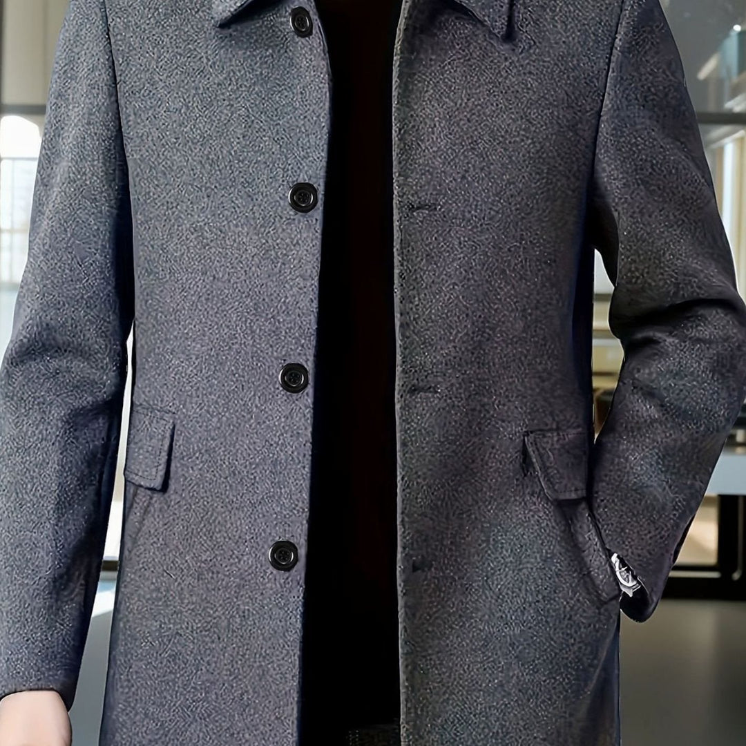 Men's Wool Single-Breasted Relaxed-Fit Overcoat - Dark Gray
