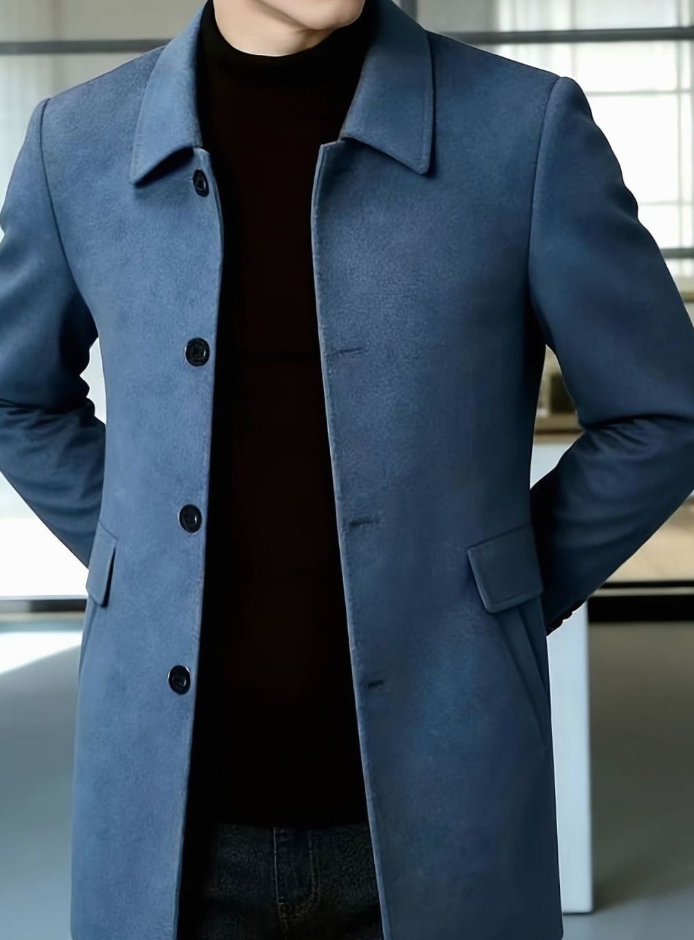 Men's Wool Single-Breasted Relaxed-Fit Overcoat