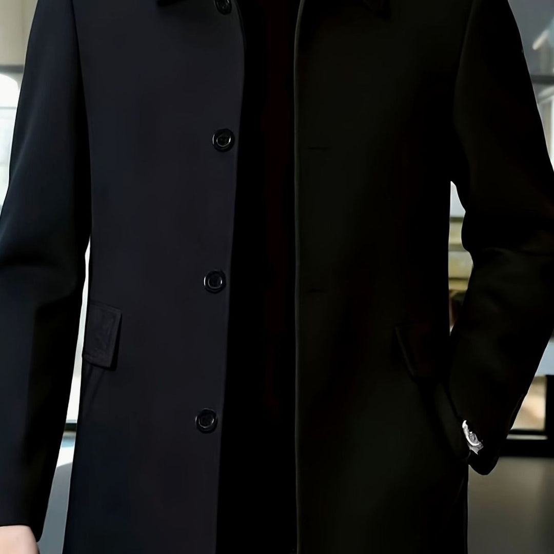 Men's Wool Single-Breasted Relaxed-Fit Overcoat - Black