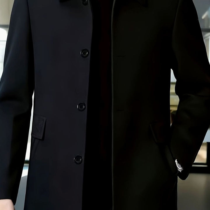 Men's Wool Single-Breasted Relaxed-Fit Overcoat - Black