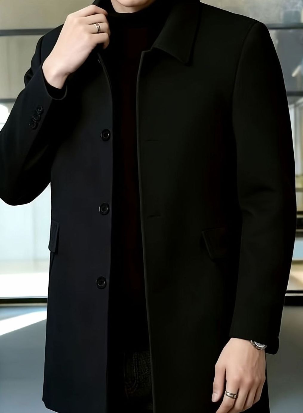 Men's Wool Single-Breasted Relaxed-Fit Overcoat
