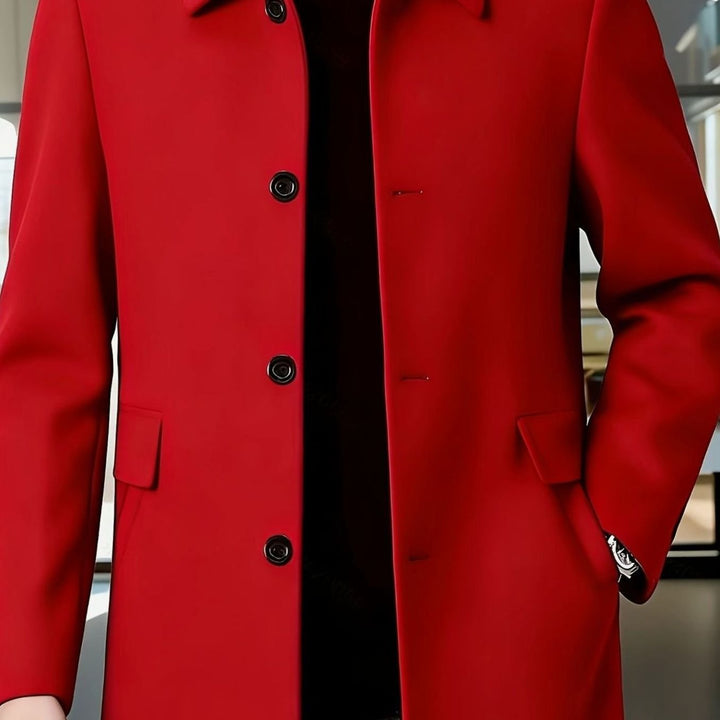 Men's Wool Single-Breasted Relaxed-Fit Overcoat - Red