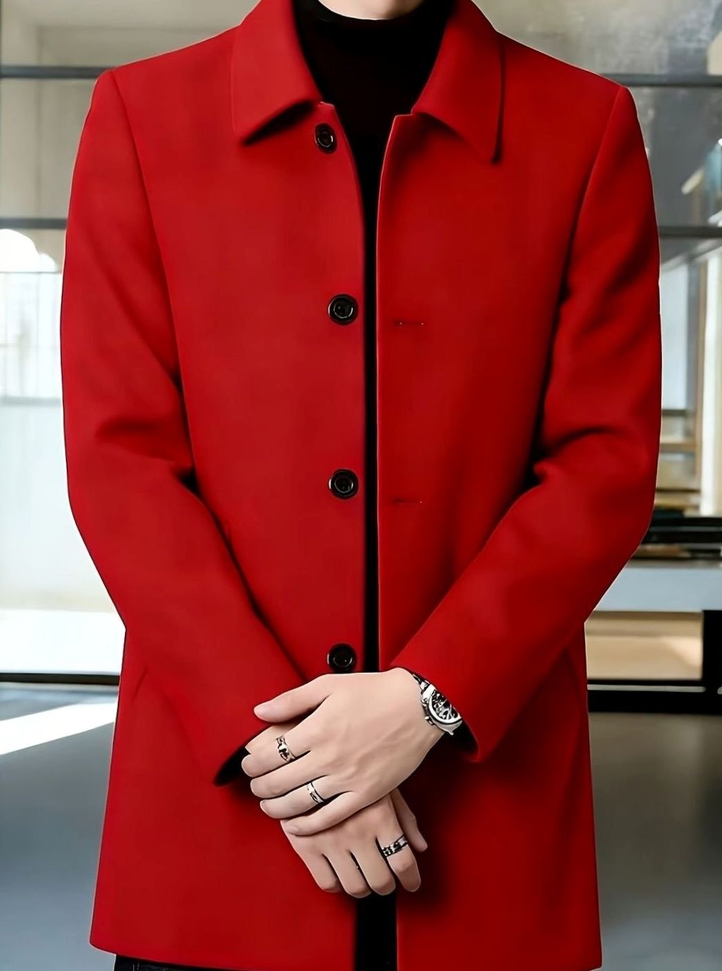 Men's Wool Single-Breasted Relaxed-Fit Overcoat