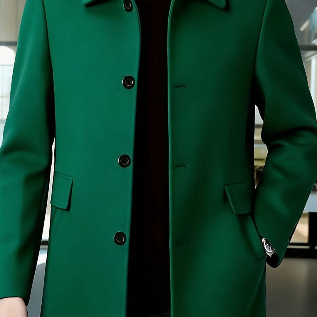 Men's Wool Single-Breasted Relaxed-Fit Overcoat - Green