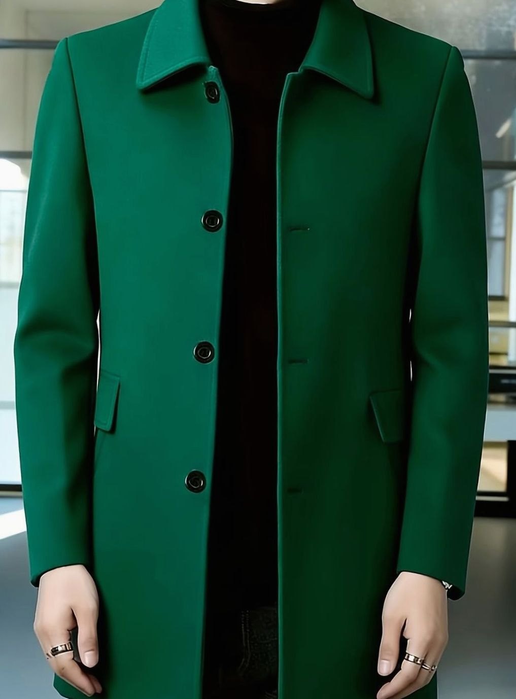 Men's Wool Single-Breasted Relaxed-Fit Overcoat