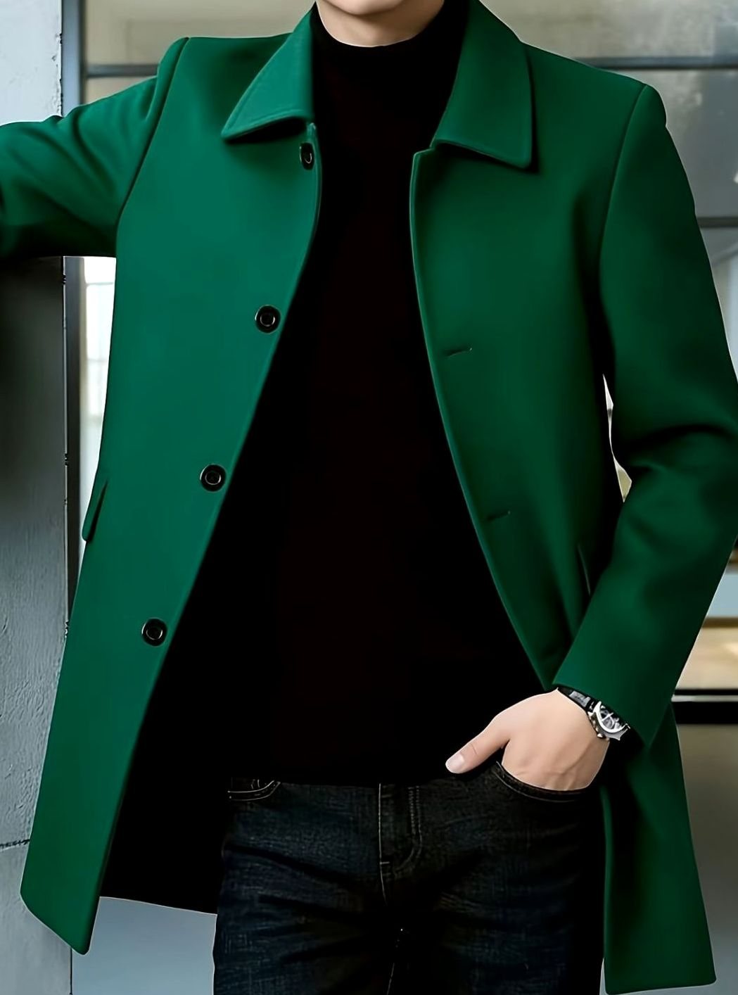 Men's Wool Single-Breasted Relaxed-Fit Overcoat
