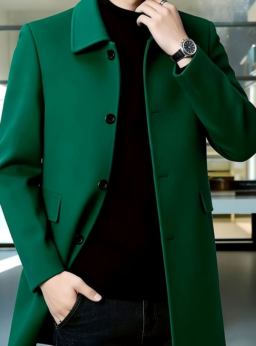 Men's Wool Single-Breasted Relaxed-Fit Overcoat