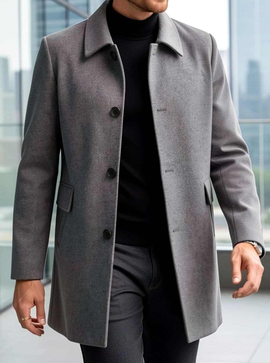 Men's Wool Single-Breasted Relaxed-Fit Overcoat