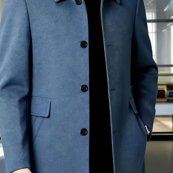 Men's Wool Single-Breasted Relaxed-Fit Overcoat - Deep Sky Blue