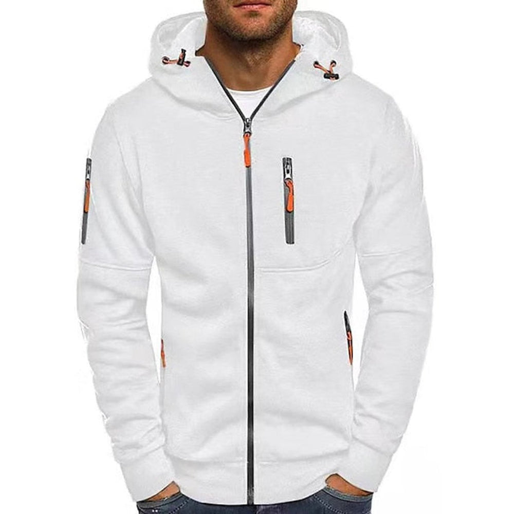 Men's Zip-Up Hooded Knit Sweater Drawstring Pullover - White