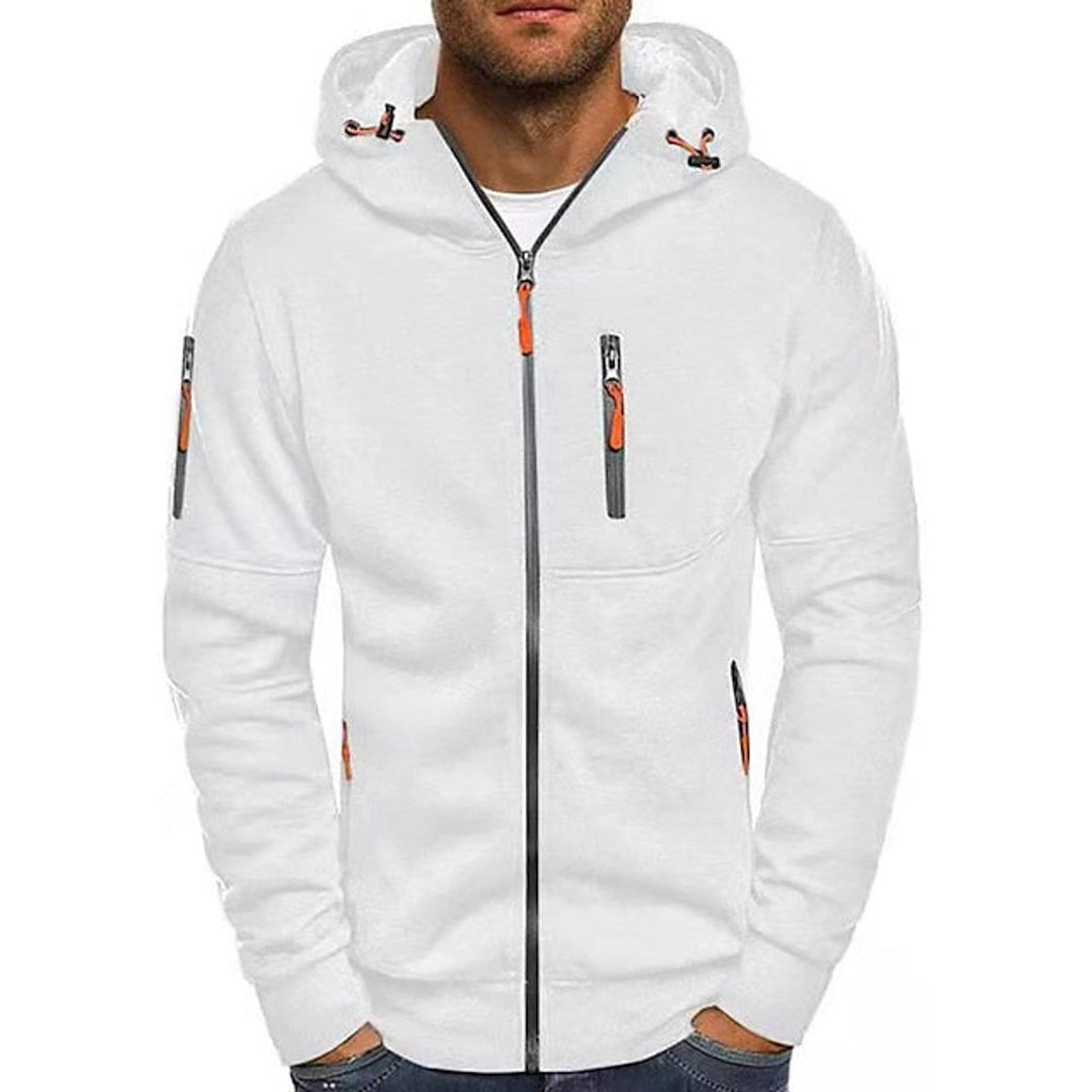 Men's Zip-Up Hooded Knit Sweater Drawstring Pullover - White