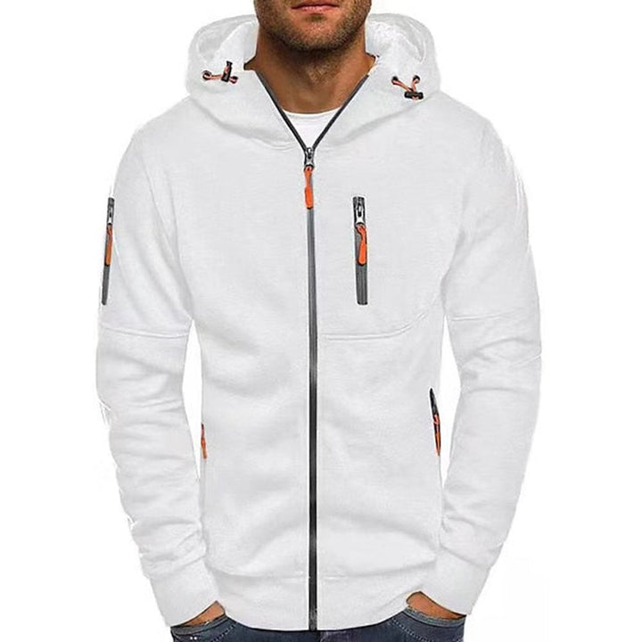 Men's Zip-Up Hooded Knit Sweater Drawstring Pullover - White