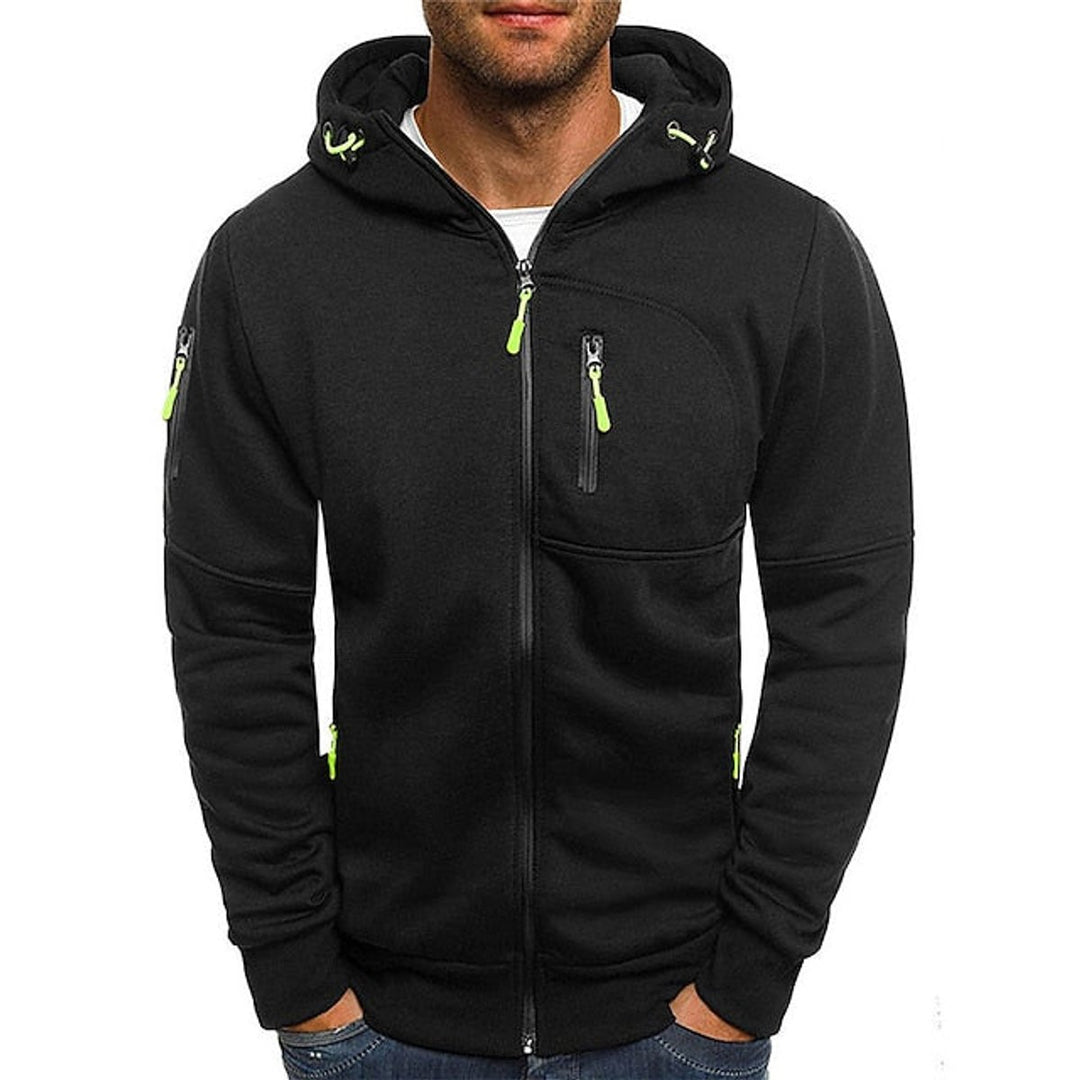 Men's Zip-Up Hooded Knit Sweater Drawstring Pullover - Black