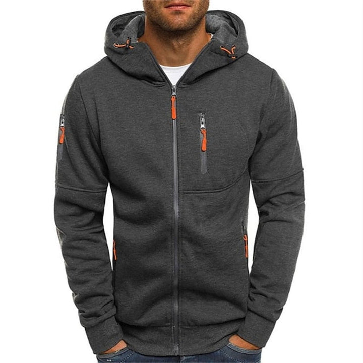 Men's Zip-Up Hooded Knit Sweater Drawstring Pullover - Dark Gray