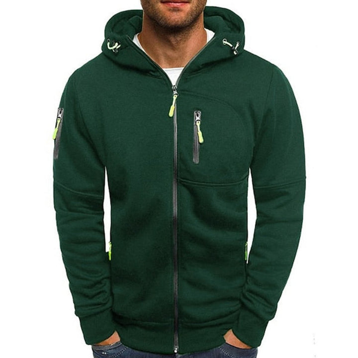 Men's Zip-Up Hooded Knit Sweater Drawstring Pullover - Green
