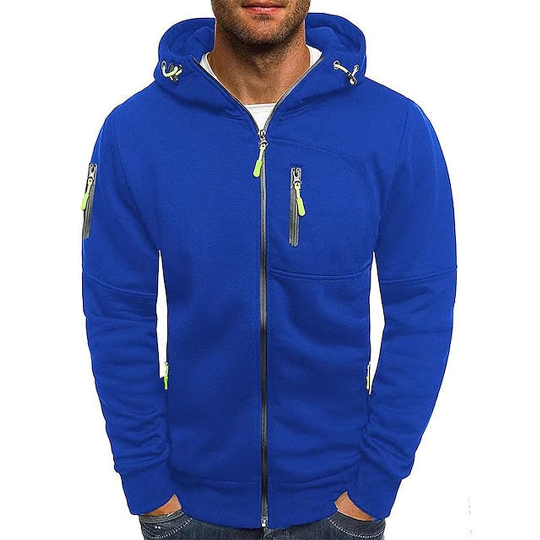 Men's Zip-Up Hooded Knit Sweater Drawstring Pullover - Blue