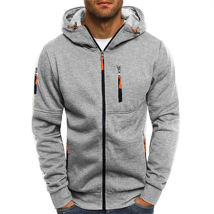 Men's Zip-Up Hooded Knit Sweater Drawstring Pullover - Light Gray