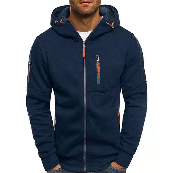 Men's Zip-Up Hooded Knit Sweater Drawstring Pullover - Navy
