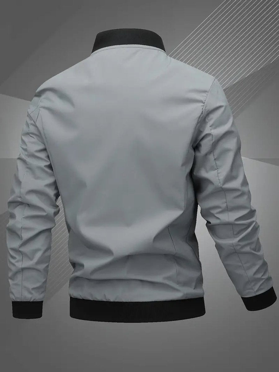 Men's Zip-Up Polyester Bomber Jacket Baseball Collar - Space Gray