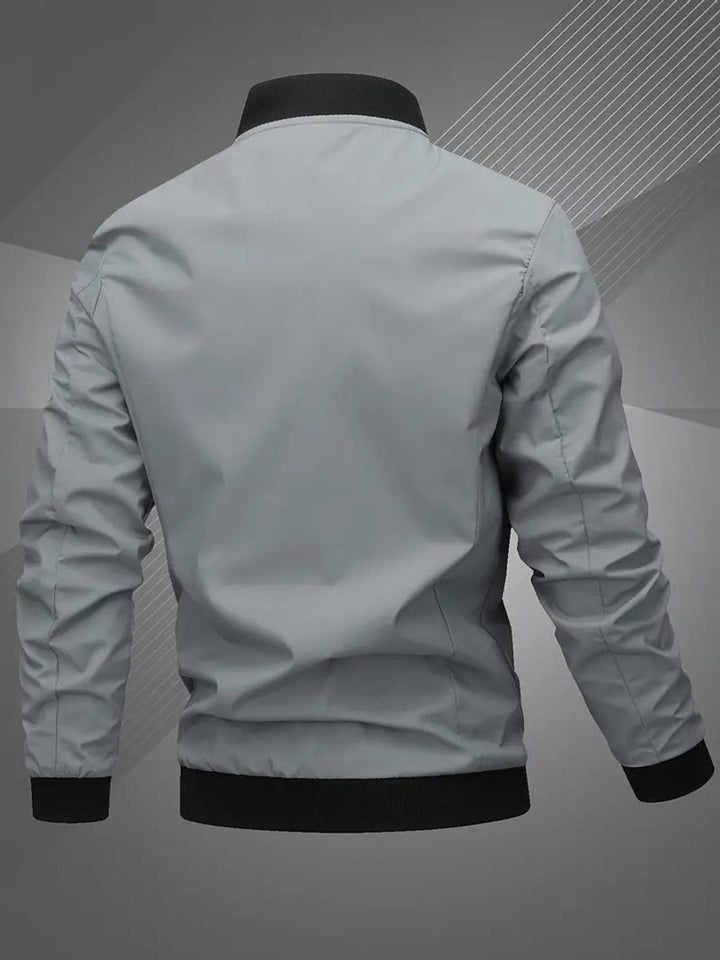 Men's Zip-Up Polyester Bomber Jacket Baseball Collar - Space Gray