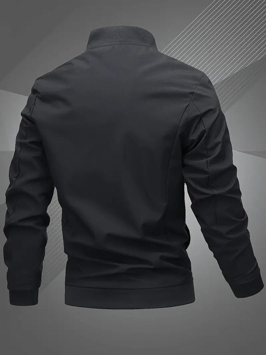 Men's Zip-Up Polyester Bomber Jacket Baseball Collar