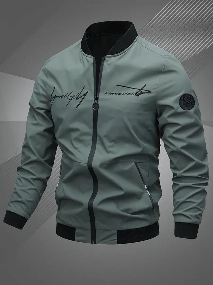 Men's Zip-Up Polyester Bomber Jacket Baseball Collar