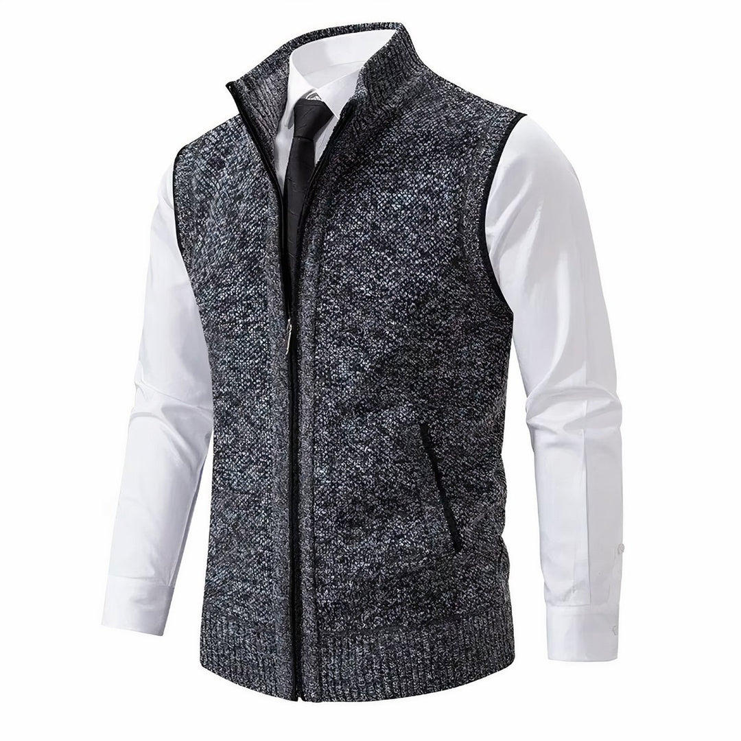 Men's Zip-Up Sleeveless Knit Sweater Vest Stand Collar - Dark Gray