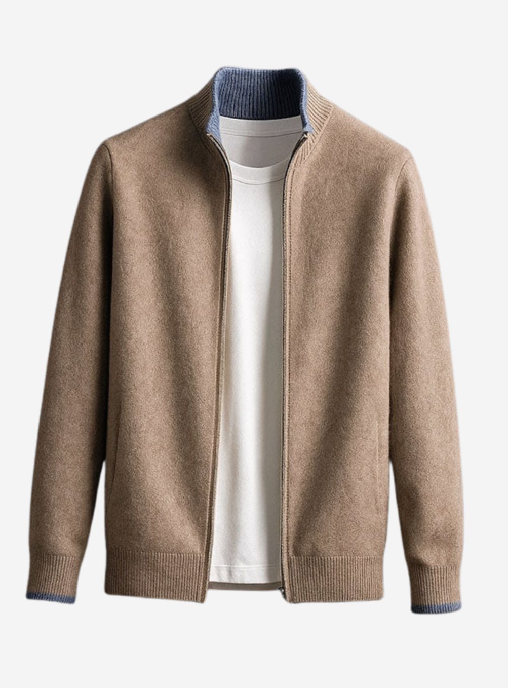 Men's Zip-Up Stand-Collar Knit Cardigan Coat