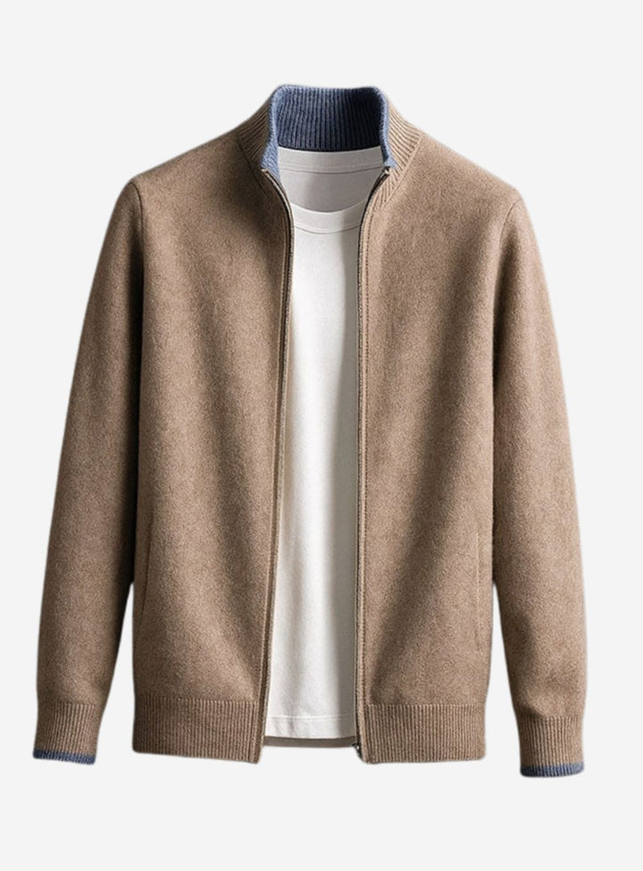 Men's Zip-Up Stand-Collar Knit Cardigan Coat