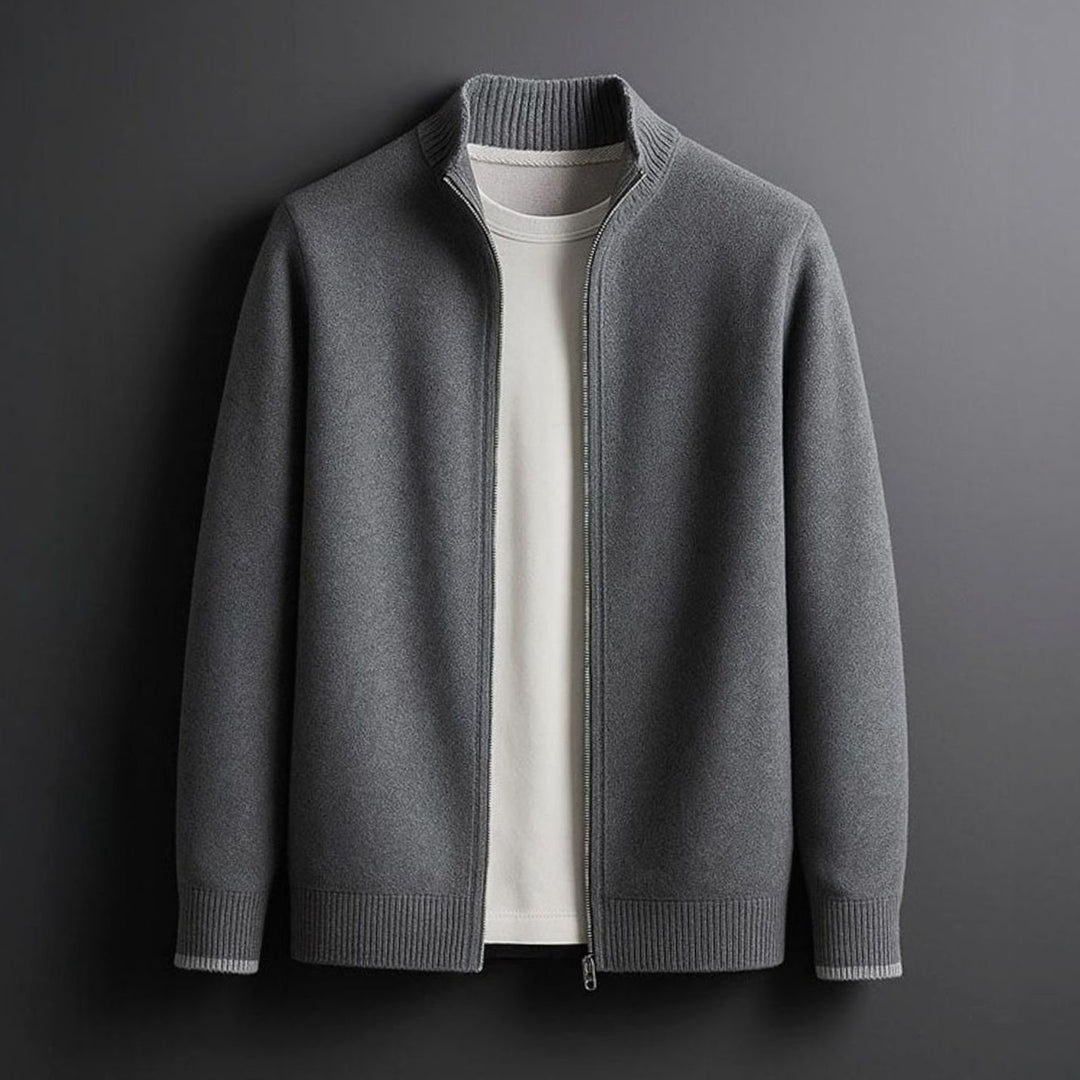 Men's Zip-Up Stand-Collar Knit Cardigan Coat - Gray
