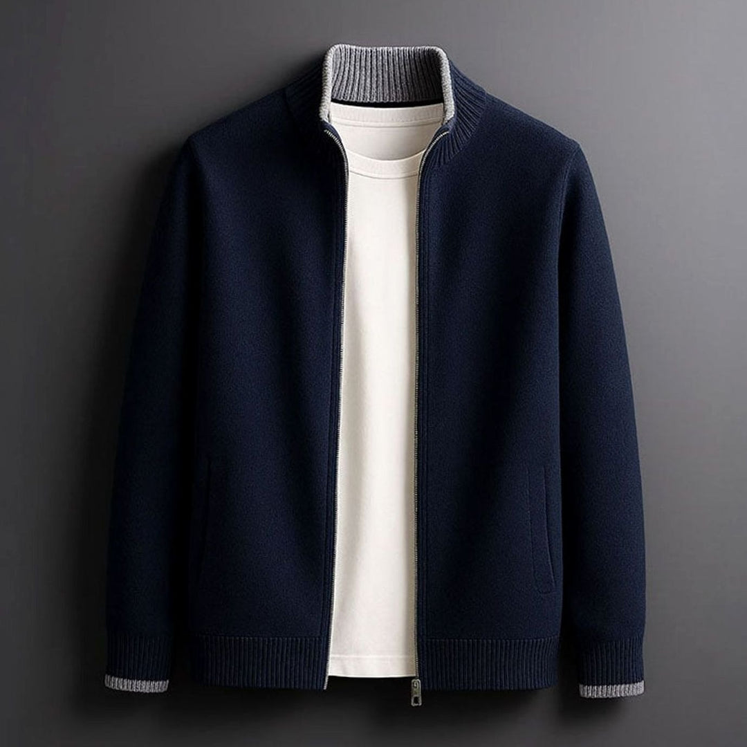 Men's Zip-Up Stand-Collar Knit Cardigan Coat - Blue