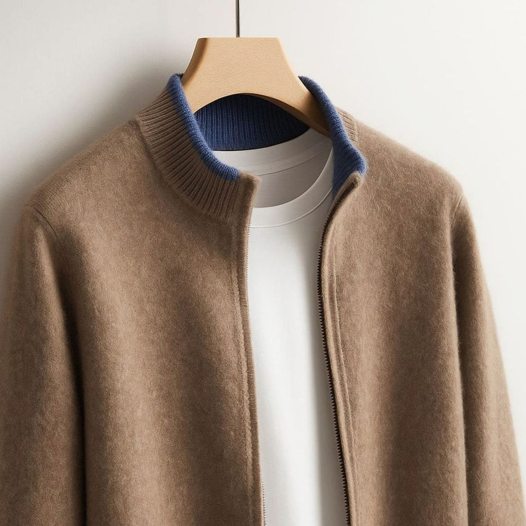 Men's Zip-Up Stand-Collar Knit Cardigan Coat