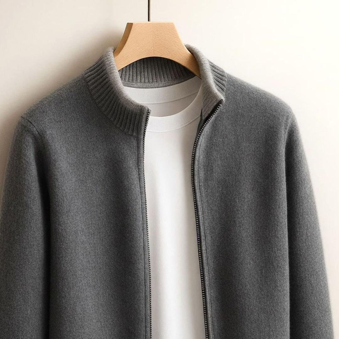 Men's Zip-Up Stand-Collar Knit Cardigan Coat