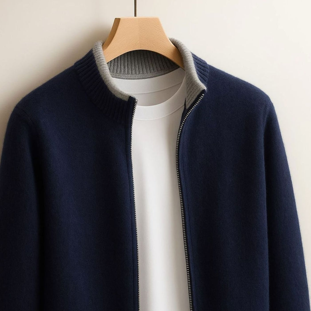 Men's Zip-Up Stand-Collar Knit Cardigan Coat