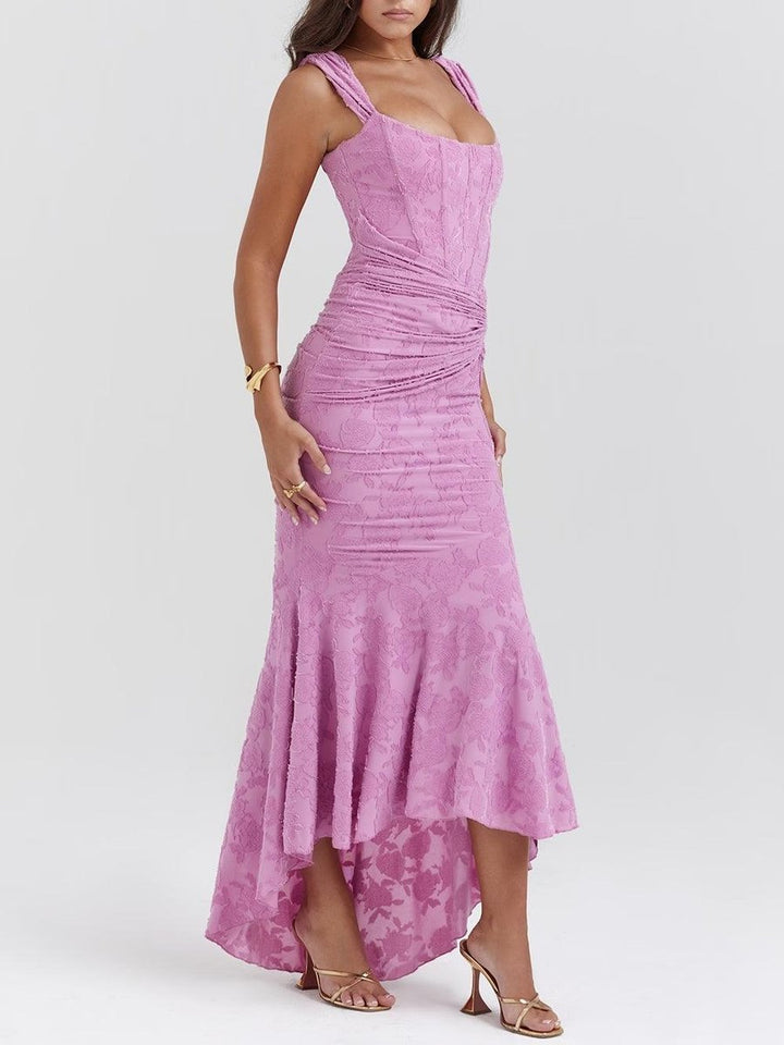 Mother of the Bride Dress Corset Bodice Jacquard Lace Mermaid Midi - Light Purple
