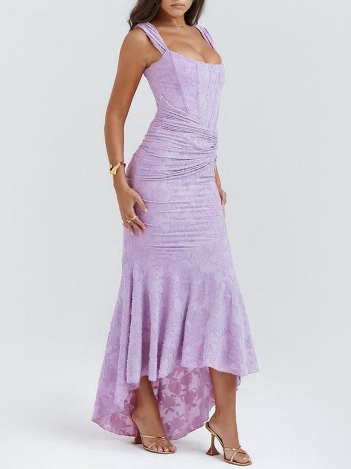Mother of the Bride Dress Corset Bodice Jacquard Lace Mermaid Midi - Deep Purple