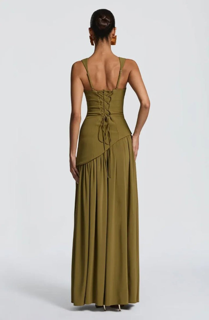 Mother of the Bride Dress Sleeveless Square Neck Fitted Waist A-Line Maxi Gown