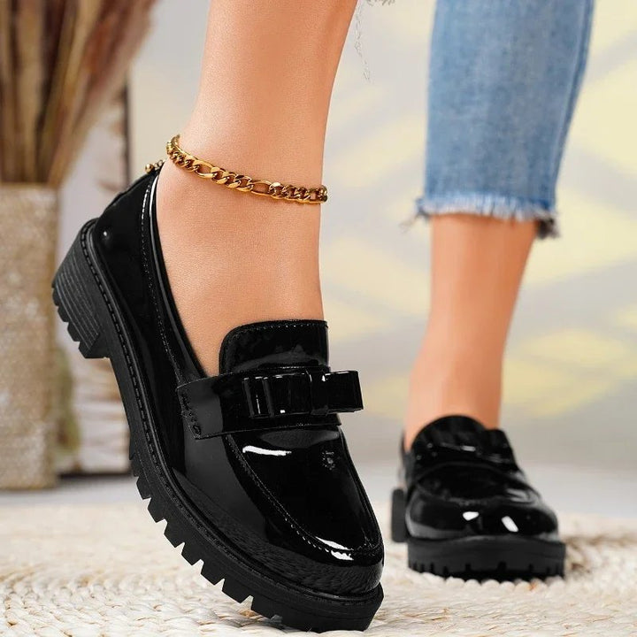 Orthopedic Loafers Patent Leather Slip-On Bow Detail