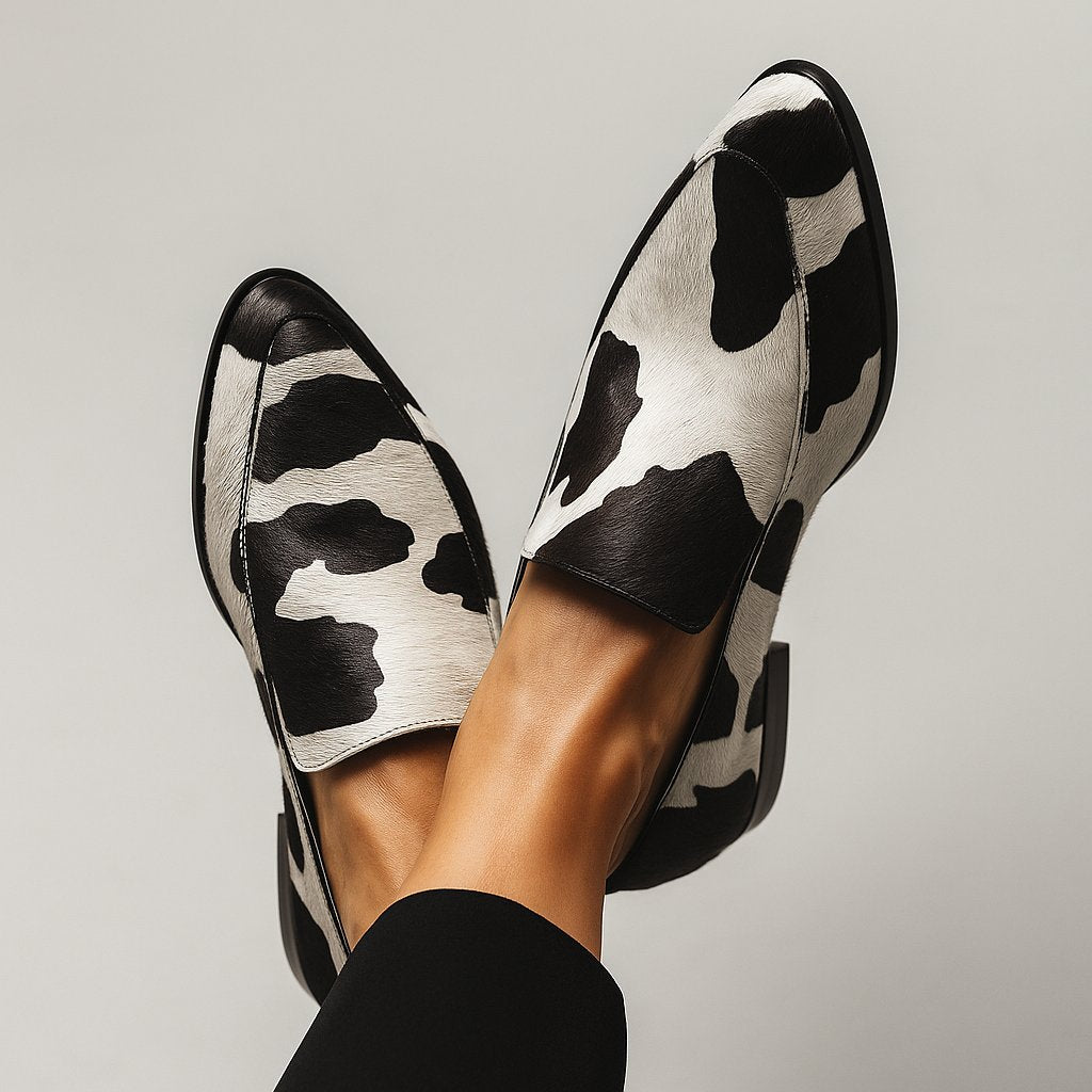 Orthopedic Loafers Slip-On Pointed Toe Cow Print
