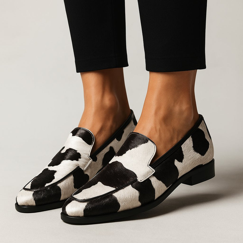 Orthopedic Loafers Slip-On Pointed Toe Cow Print